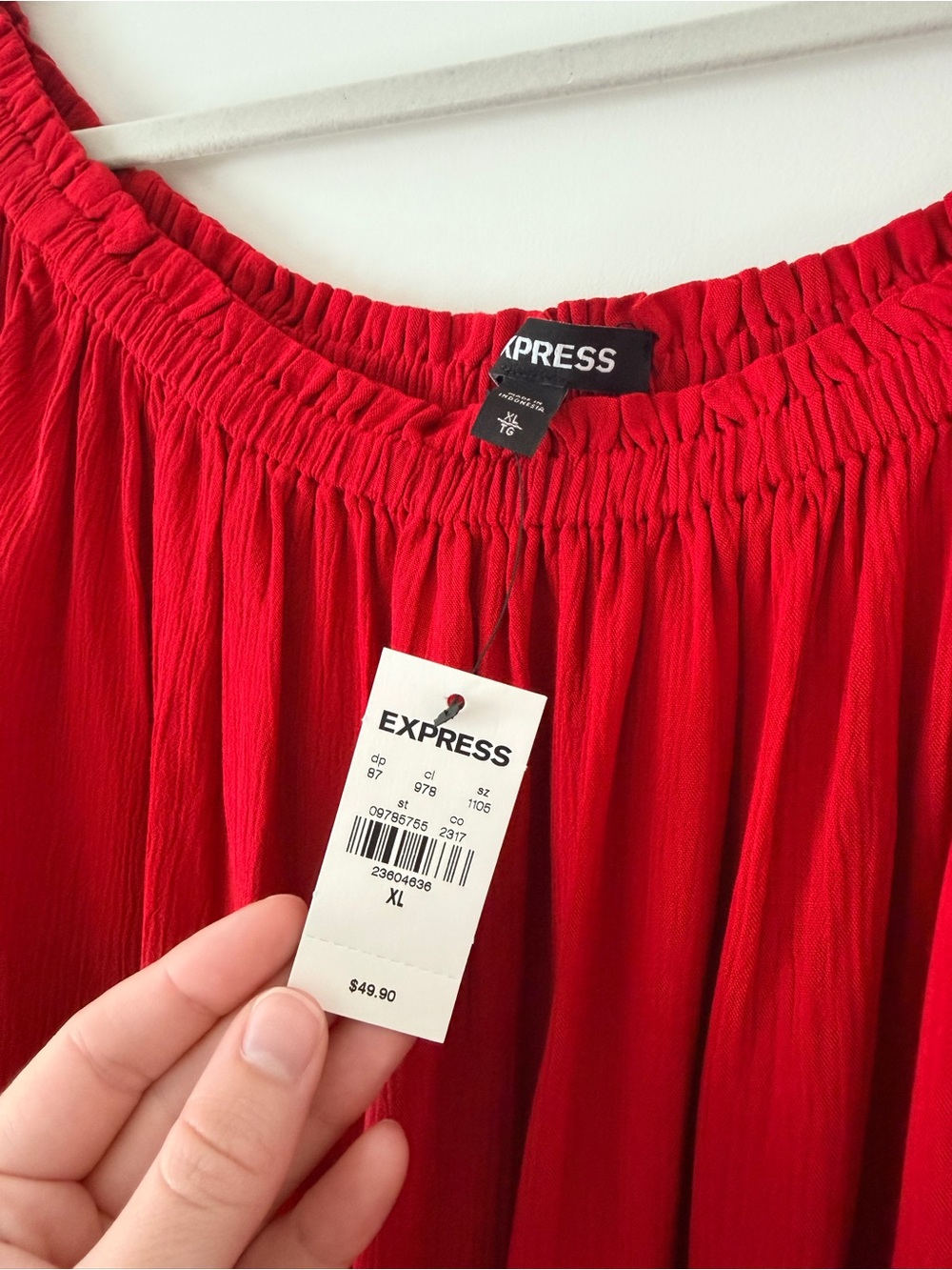 Express Red Off-the-Shoulder Tie-Hem Blouse - Picture 3 of 6